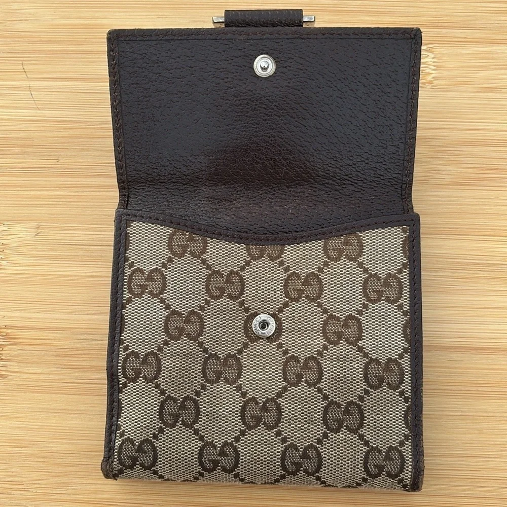 Gucci Vintage Sherry Bifold Wallet Brown Leather GG Logo Canvas Italy Unisex - Picture 10 of 16